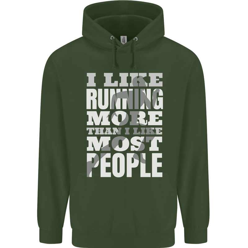 I Like Running Cross Country Marathon Runner Mens 80% Cotton Hoodie Forest Green