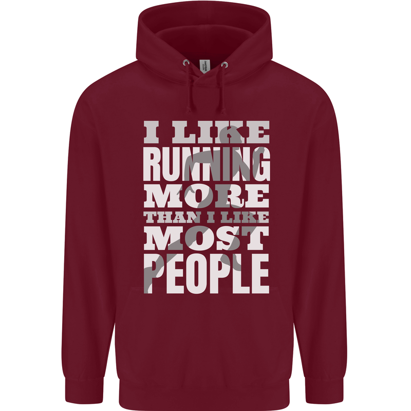 I Like Running Cross Country Marathon Runner Mens 80% Cotton Hoodie Maroon