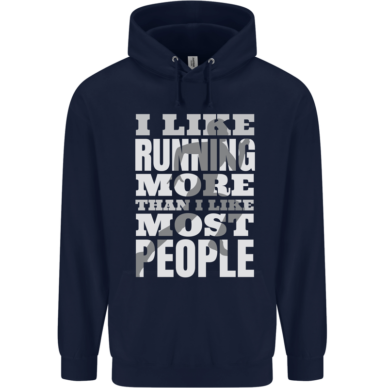 I Like Running Cross Country Marathon Runner Mens 80% Cotton Hoodie Navy Blue