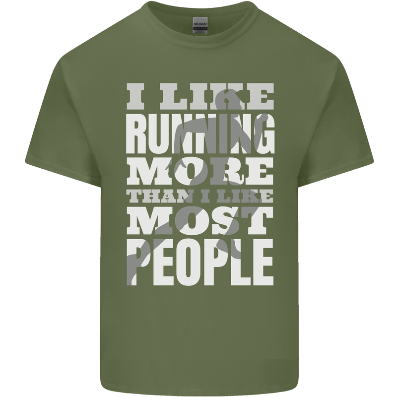 I Like Running Cross Country Marathon Runner Mens Cotton T-Shirt Tee Top Military Green