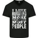 I Like Running Cross Country Marathon Runner Mens V-Neck Cotton T-Shirt Black