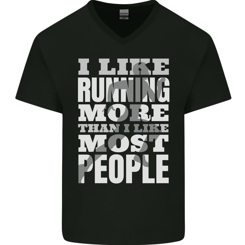 I Like Running Cross Country Marathon Runner Mens V-Neck Cotton T-Shirt Black