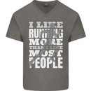 I Like Running Cross Country Marathon Runner Mens V-Neck Cotton T-Shirt Charcoal