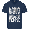 I Like Running Cross Country Marathon Runner Mens V-Neck Cotton T-Shirt Navy Blue