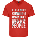 I Like Running Cross Country Marathon Runner Mens V-Neck Cotton T-Shirt Red