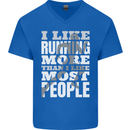 I Like Running Cross Country Marathon Runner Mens V-Neck Cotton T-Shirt Royal Blue