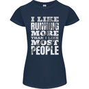 I Like Running Cross Country Marathon Runner Womens Petite Cut T-Shirt Navy Blue