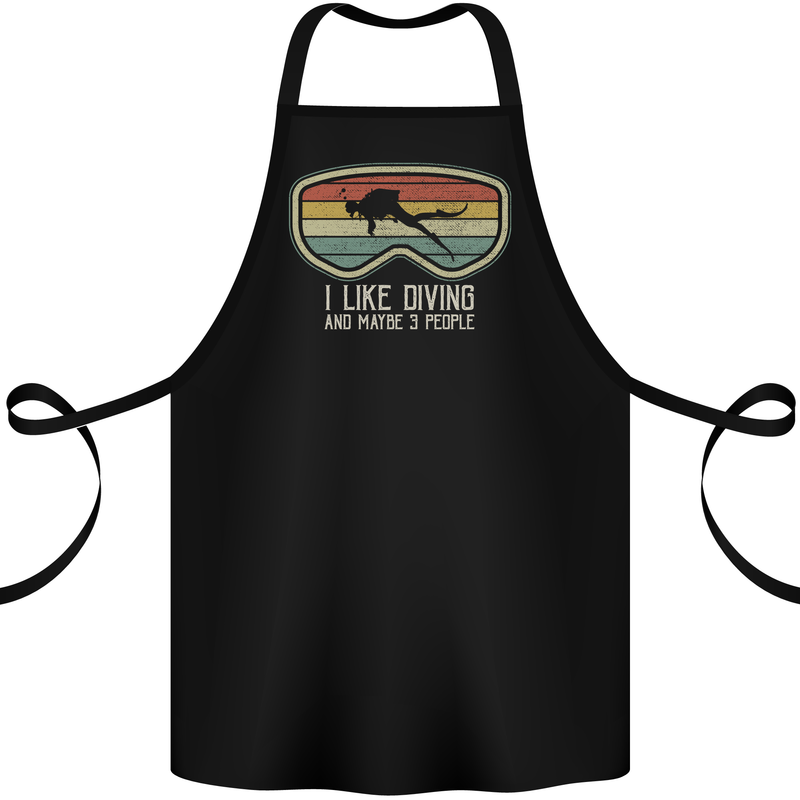 I Like Scuba Diving & 3 People Funny Diver Cotton Apron 100% Organic Black