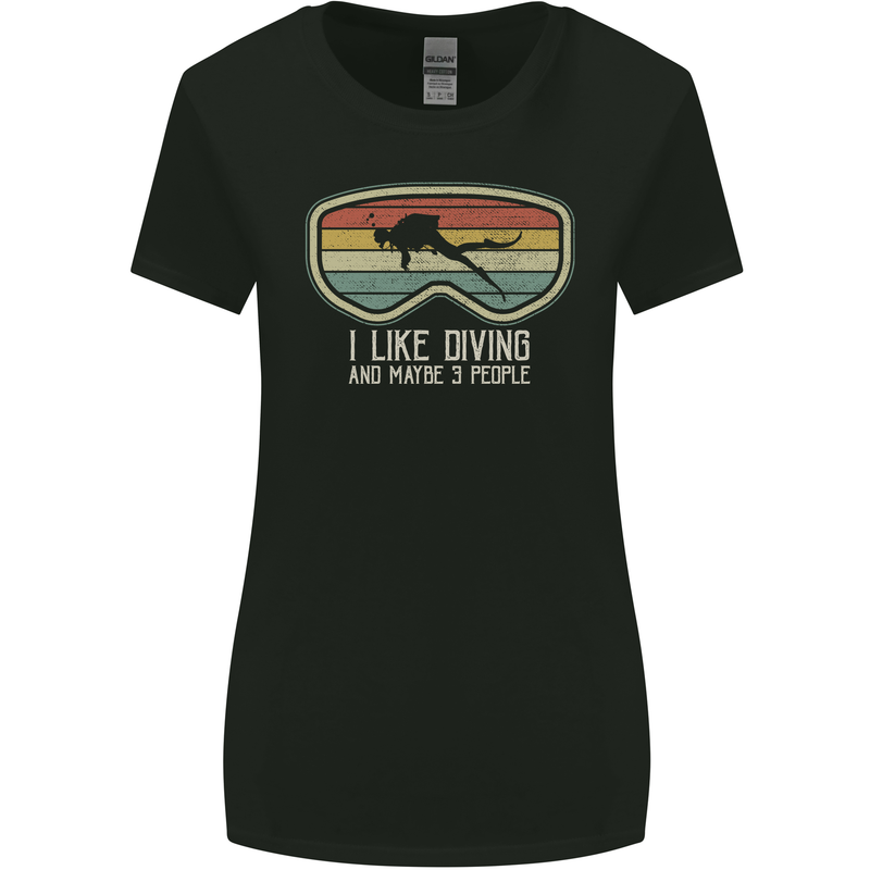 I Like Scuba Diving & 3 People Funny Diver Womens Wider Cut T-Shirt Black