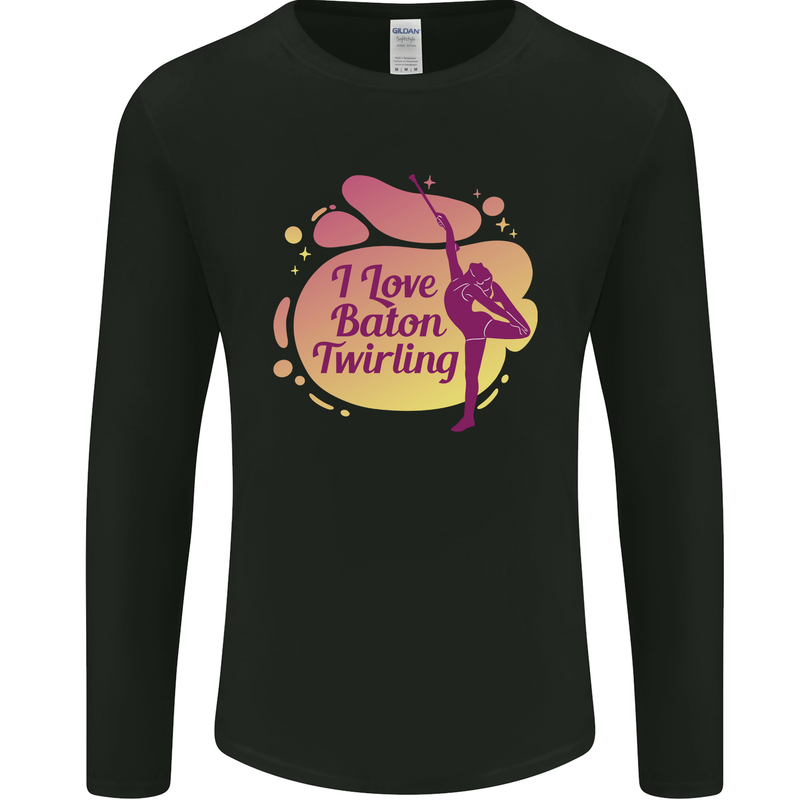 I Love Baton Twirling Gymnastics Mens Long Sleeve T-Shirt Black