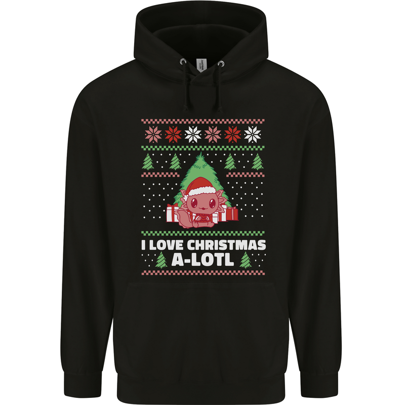 I Love Christmas A-Lotl Funny Axolotl Xmas Mens 80% Cotton Hoodie Black