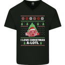 I Love Christmas A-Lotl Funny Axolotl Xmas Mens V-Neck Cotton T-Shirt Black