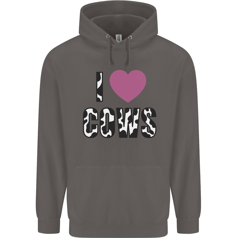 I Love Cows Mens 80% Cotton Hoodie Charcoal