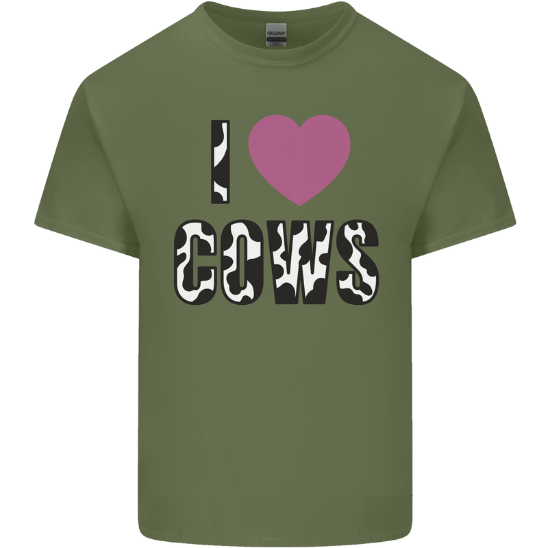 I Love Cows Mens Cotton T-Shirt Tee Top Military Green