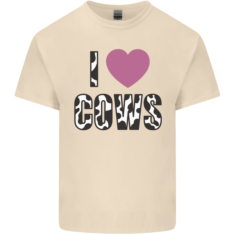 I Love Cows Mens Cotton T-Shirt Tee Top Natural
