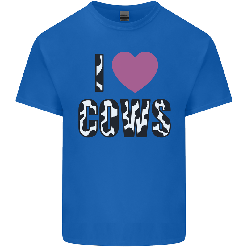 I Love Cows Mens Cotton T-Shirt Tee Top Royal Blue