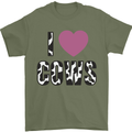 I Love Cows Mens T-Shirt 100% Cotton Military Green