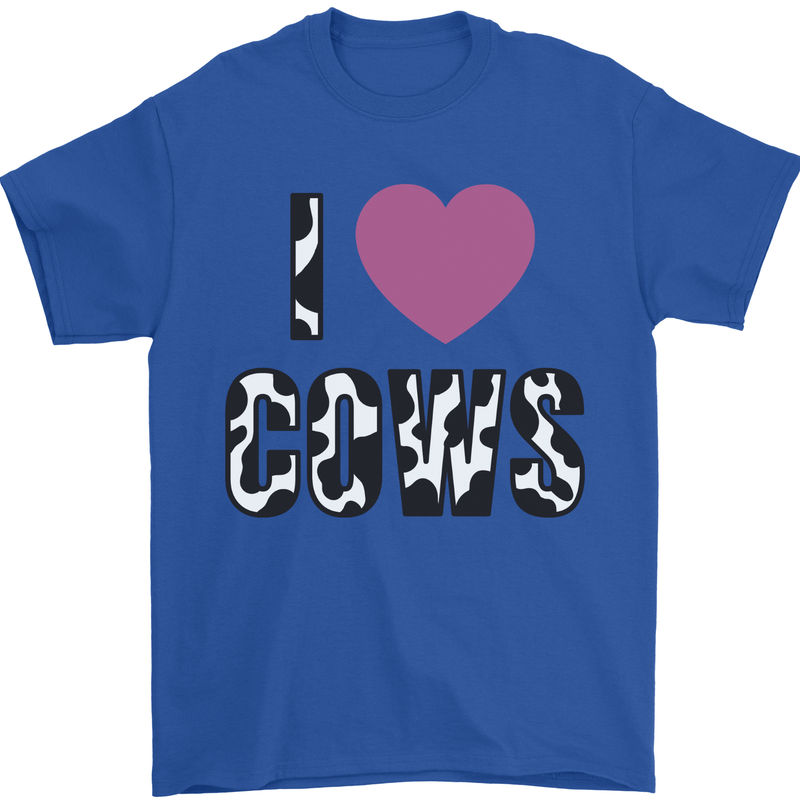 I Love Cows Mens T-Shirt 100% Cotton Royal Blue