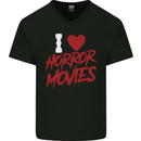 I Love Horror Movies Mens V-Neck Cotton T-Shirt Black
