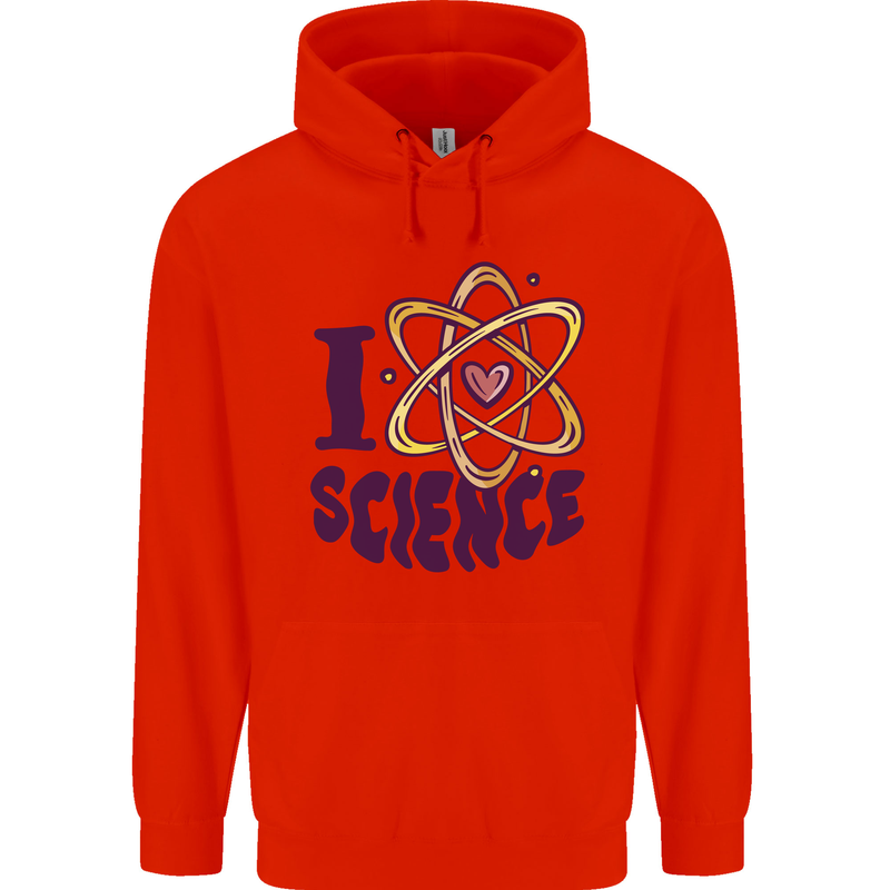 I Love Science Physics Chemistry Biology Geek Childrens Kids Hoodie Bright Red