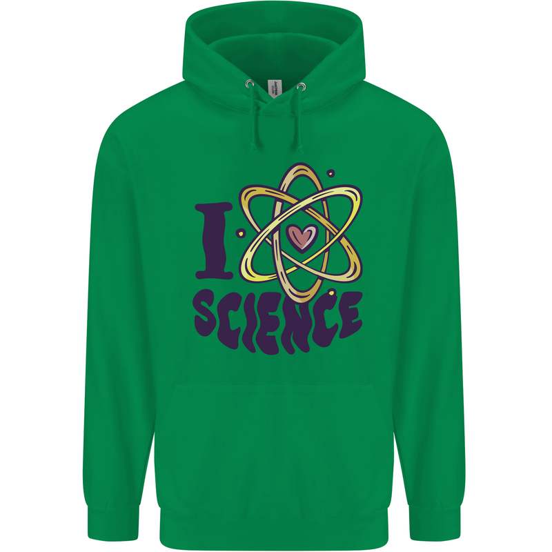 I Love Science Physics Chemistry Biology Geek Childrens Kids Hoodie Irish Green