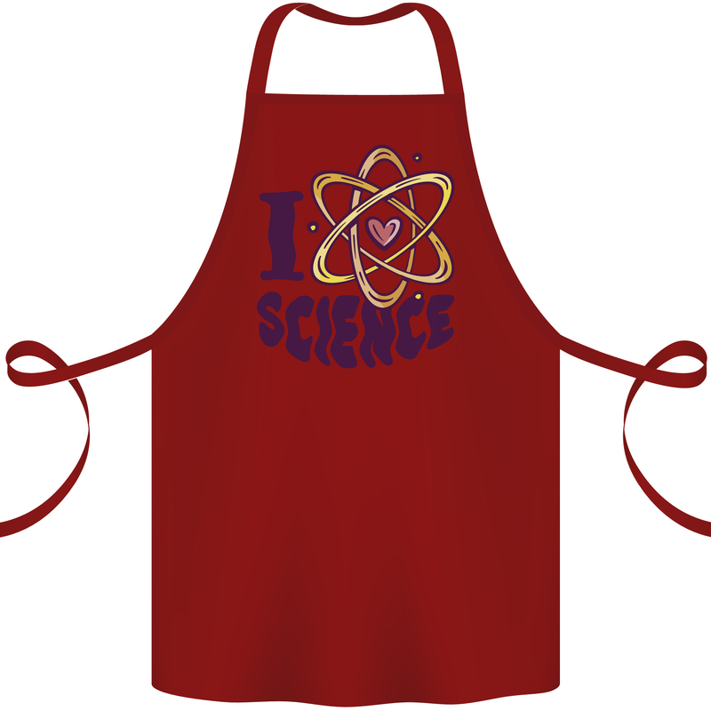 I Love Science Physics Chemistry Biology Geek Cotton Apron 100% Organic Maroon