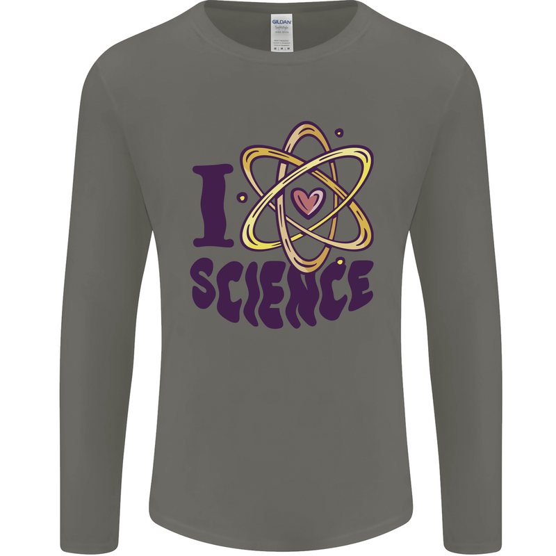 I Love Science Physics Chemistry Biology Geek Mens Long Sleeve T-Shirt Charcoal