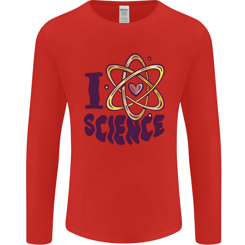 I Love Science Physics Chemistry Biology Geek Mens Long Sleeve T-Shirt Red
