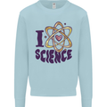 I Love Science Physics Chemistry Biology Geek Mens Sweatshirt Jumper Light Blue