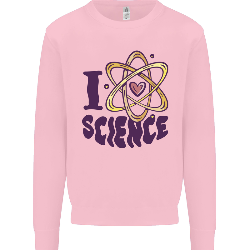I Love Science Physics Chemistry Biology Geek Mens Sweatshirt Jumper Light Pink