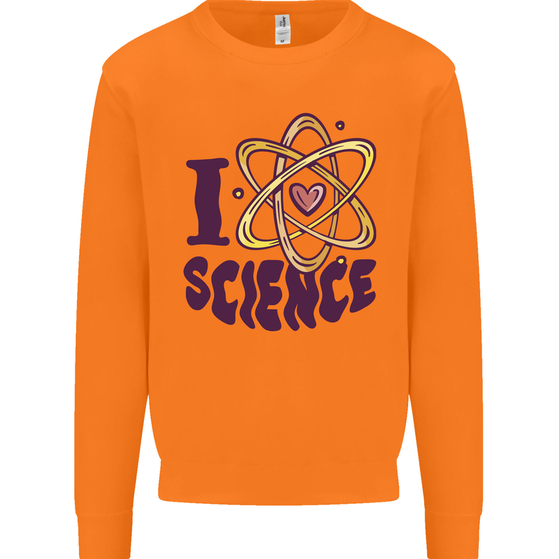 I Love Science Physics Chemistry Biology Geek Mens Sweatshirt Jumper Orange