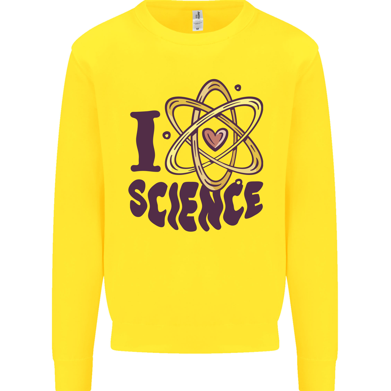 I Love Science Physics Chemistry Biology Geek Mens Sweatshirt Jumper Yellow