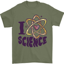 I Love Science Physics Chemistry Biology Geek Mens T-Shirt 100% Cotton Military Green