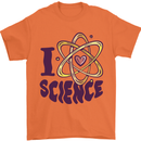 I Love Science Physics Chemistry Biology Geek Mens T-Shirt 100% Cotton Orange