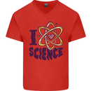 I Love Science Physics Chemistry Biology Geek Mens V-Neck Cotton T-Shirt Red