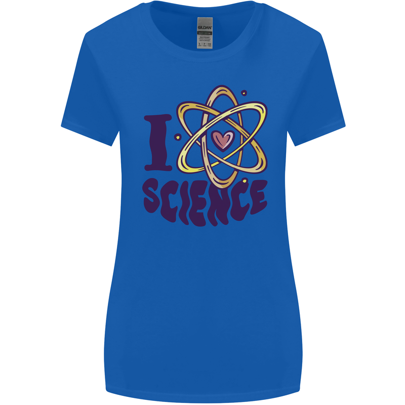 I Love Science Physics Chemistry Biology Geek Womens Wider Cut T-Shirt Royal Blue