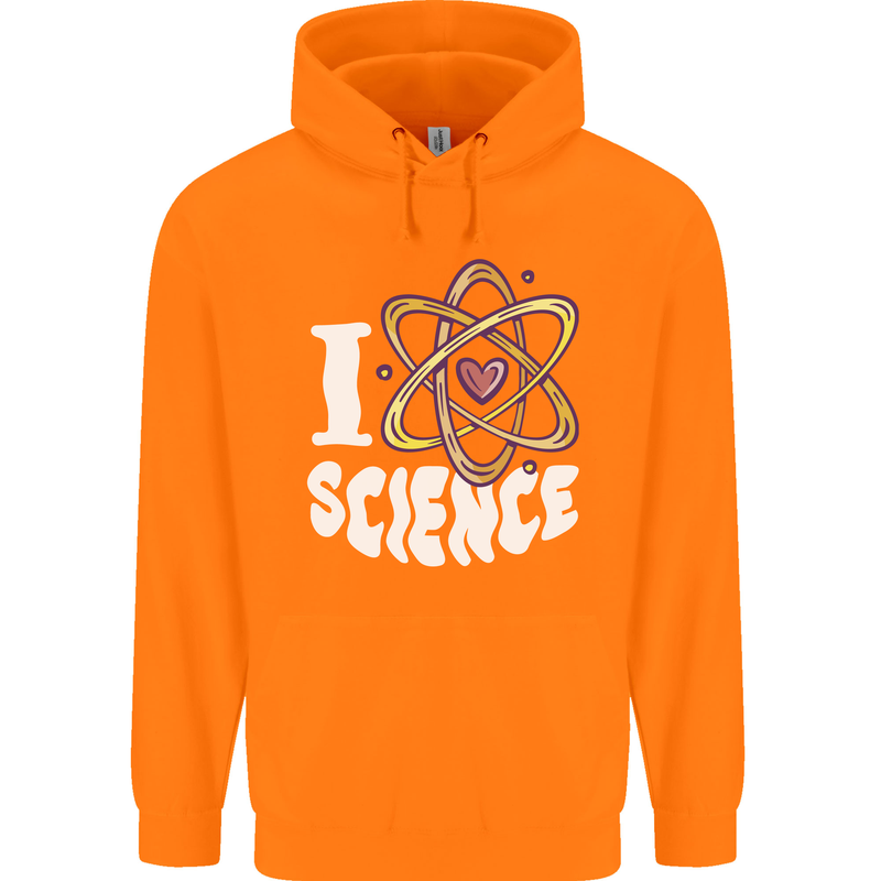 I Love Science Physics Chemistry Biology Nerd Childrens Kids Hoodie Orange