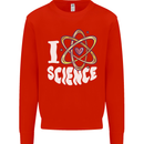 I Love Science Physics Chemistry Biology Nerd Kids Sweatshirt Jumper Bright Red