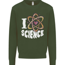 I Love Science Physics Chemistry Biology Nerd Kids Sweatshirt Jumper Forest Green