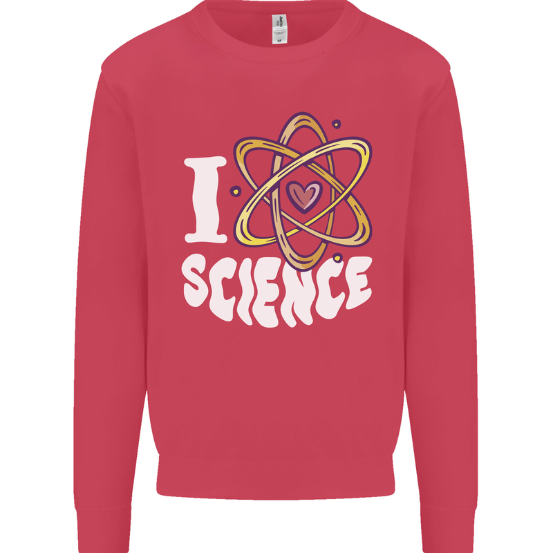 I Love Science Physics Chemistry Biology Nerd Kids Sweatshirt Jumper Heliconia