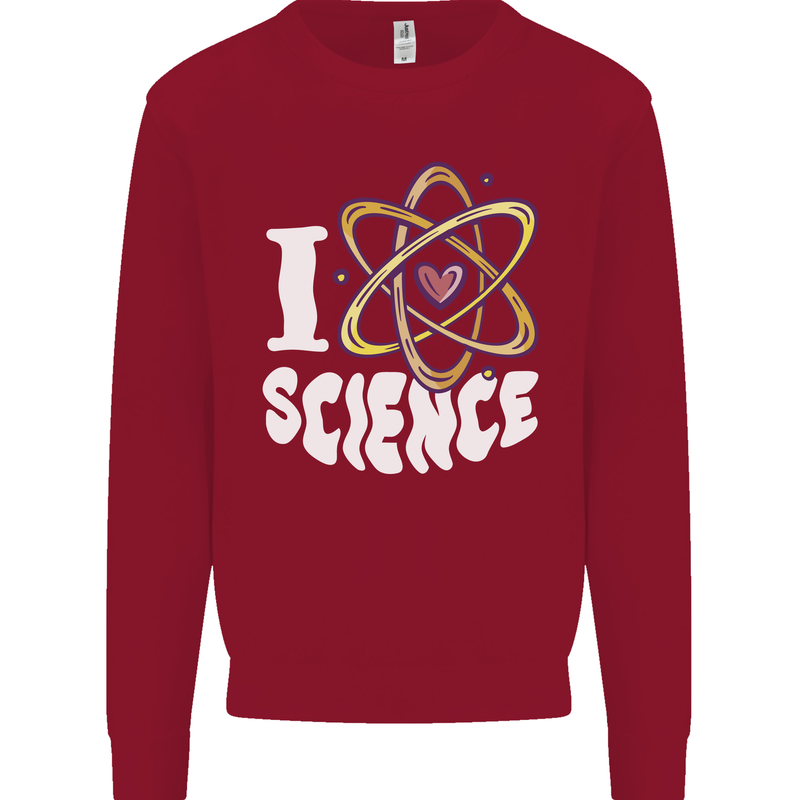 I Love Science Physics Chemistry Biology Nerd Kids Sweatshirt Jumper Red