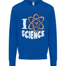 I Love Science Physics Chemistry Biology Nerd Kids Sweatshirt Jumper Royal Blue