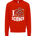 I Love Science Physics Chemistry Biology Nerd Mens Sweatshirt Jumper Bright Red