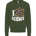 I Love Science Physics Chemistry Biology Nerd Mens Sweatshirt Jumper Forest Green
