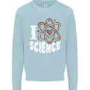 I Love Science Physics Chemistry Biology Nerd Mens Sweatshirt Jumper Light Blue