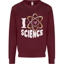 I Love Science Physics Chemistry Biology Nerd Mens Sweatshirt Jumper Maroon