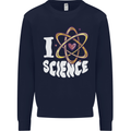 I Love Science Physics Chemistry Biology Nerd Mens Sweatshirt Jumper Navy Blue