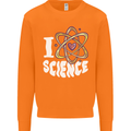 I Love Science Physics Chemistry Biology Nerd Mens Sweatshirt Jumper Orange
