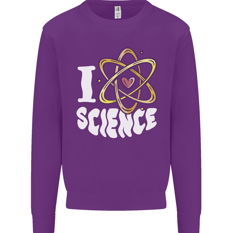 I Love Science Physics Chemistry Biology Nerd Mens Sweatshirt Jumper Purple
