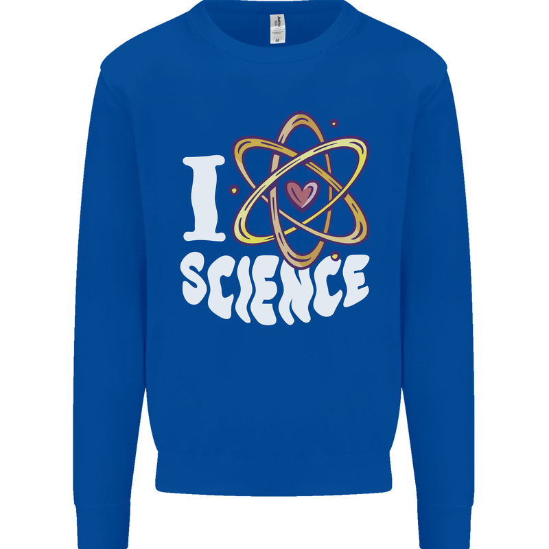 I Love Science Physics Chemistry Biology Nerd Mens Sweatshirt Jumper Royal Blue
